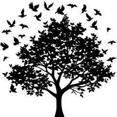 tree and brides silhouette vector on white background