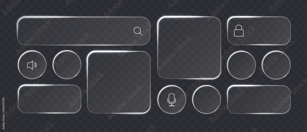Fototapete light frame smartphone icon interface isolated for dark theme. white ui square and circle banner col