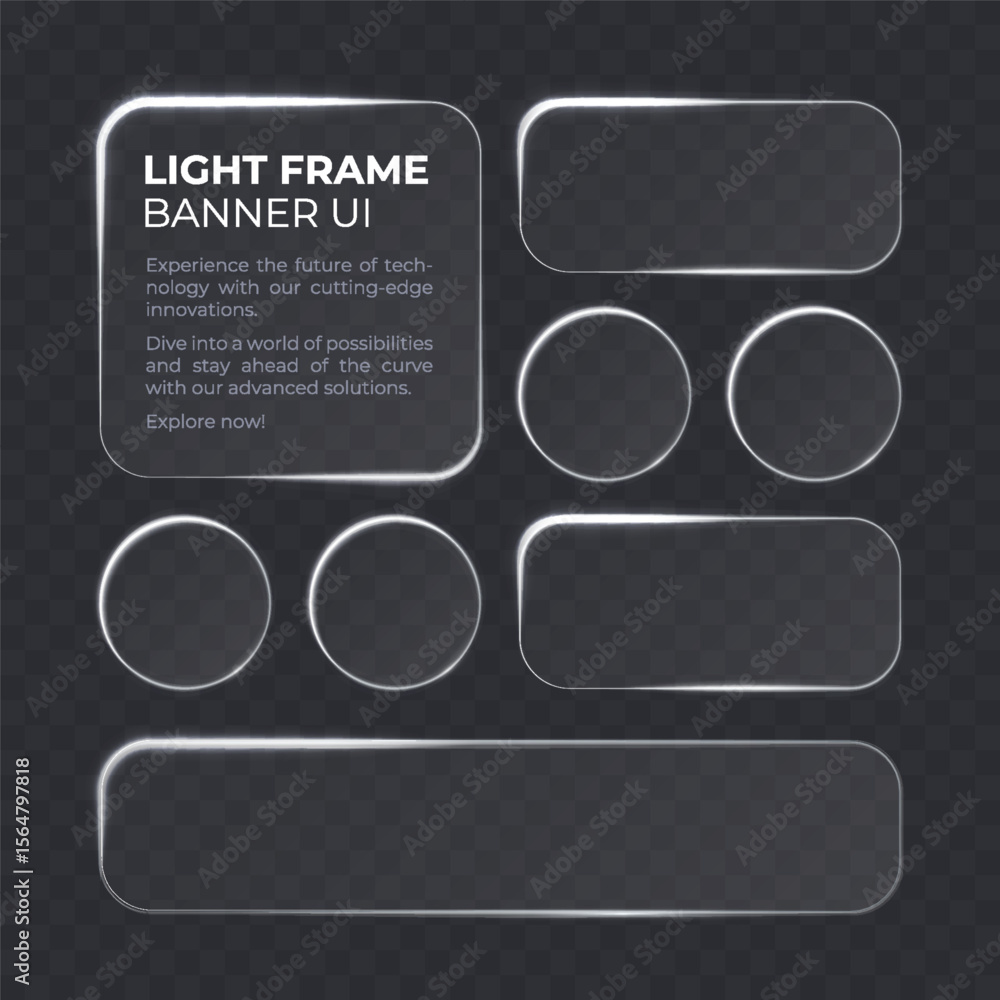 Aufkleber liquid glass smartphone interface isolated. white ui light frame square and circle banner with shine