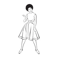 black outline curly hair fashion girl vector icon