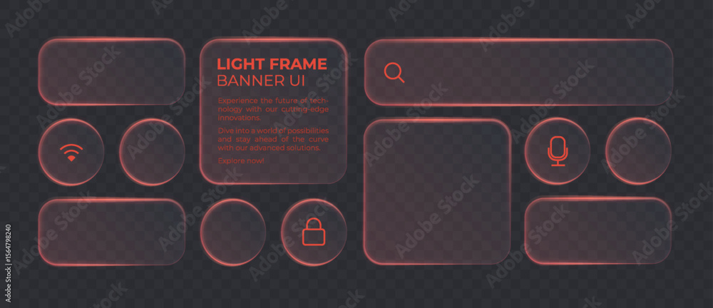 Fototapete liquid glass smartphone icon interface isolated for dark theme. red ui light frame square and circle