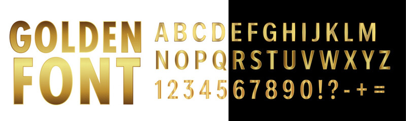 Creative vector illustration of golden glossy font, gold alphabet, metal typeface isolated on transparent background. Art design luxury metallic typographic abc. Abstract concept graphic element.