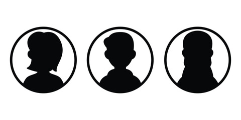 Flat Silhouette Profile Set, 3 Kids Vector Avatars in Circle.