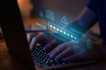 password on internet, digital security concept, too simple password qwerty for online account