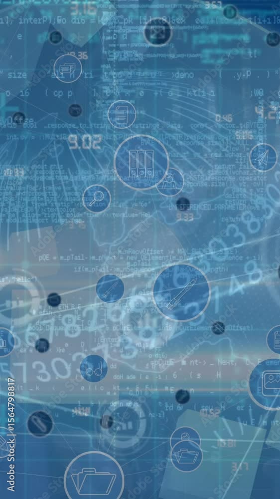 Aufkleber animation of network of connections with icons over globe