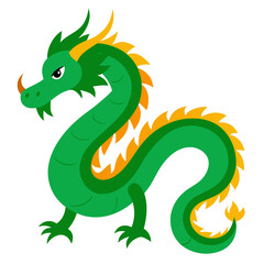 Green Chinese dragon vector icon on white background.
