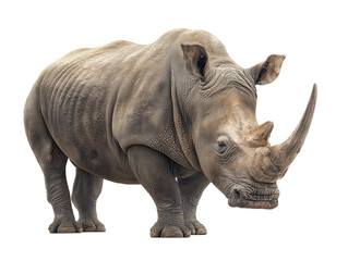 Obraz premium A powerful rhinoceros stands proudly, isolated on a white background