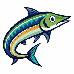 Obraz premium Vibrant Cartoon Barracuda Fish Illustration Leaping Aquatic Design Graphic
