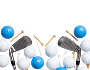 Clean White Background Golf Gear Flatlay with Tees and Dual Color Balls