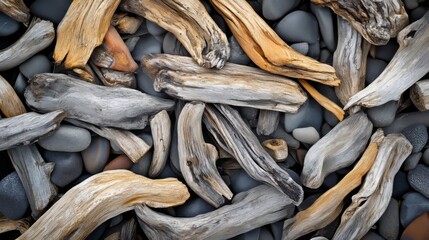 Fototapeta premium Driftwood scattered along the forest floor with a natural atmosphere