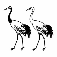 Obraz premium Elegant Black and White Crane Pair Line Art Illustration Wildlife Nature Graphic Design