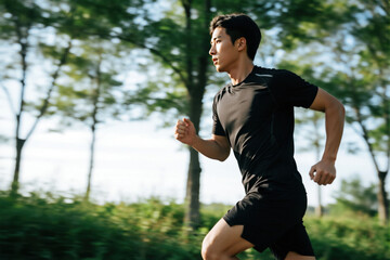 Man Running in Park Outdoors