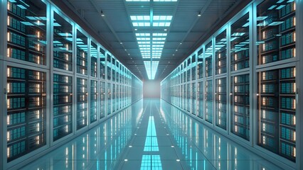 Modern Data Center High-Tech Server Room Infrastructure