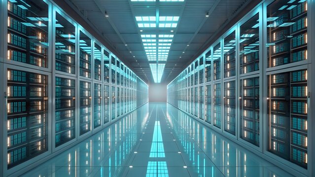 Modern Data Center High-Tech Server Room Infrastructure