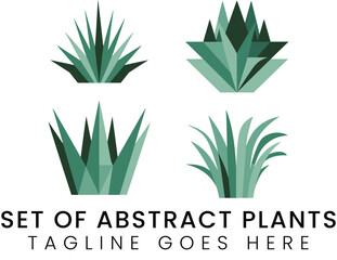 Geometric Green Plants Abstract Botanical Illustrations for Design