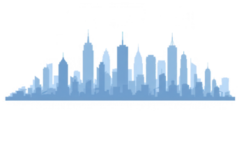 A panoramic view of a city skyline, a vector illustration of various buildings isolated on transparent background
