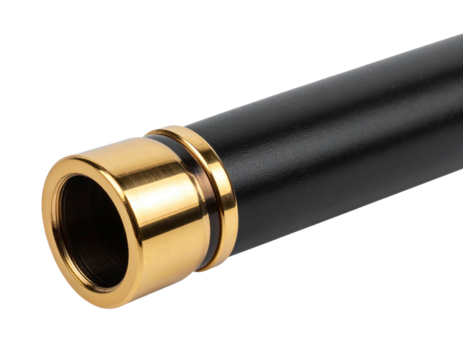 Close-Up of Industrial Pipe Featuring Decorative Gold End Cap Isolated PNG