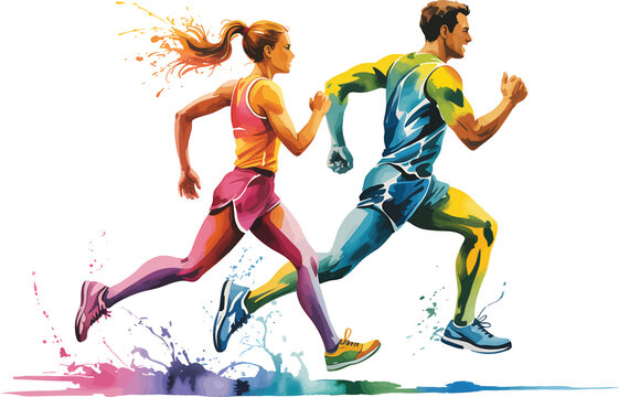 Dynamic Watercolor Runners Illustration