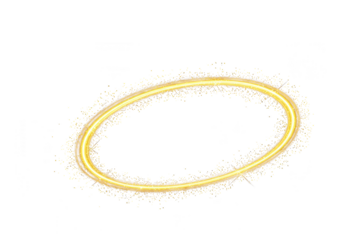 A bright golden halo with sparkles isolated on transparent background