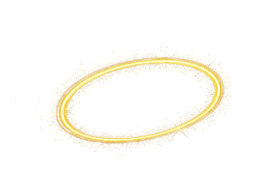 A bright golden halo with sparkles isolated on transparent background