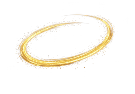 A bright gold light trail forms a glowing circle, isolated on transparent background