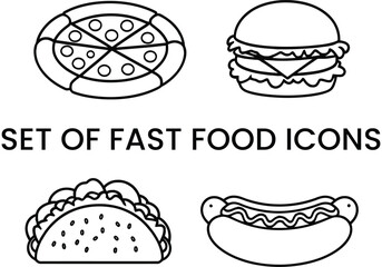 Fast Food Icons Pizza Burger Taco Hot Dog Line