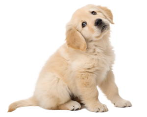 A cute fluffy golden retriever puppy sitting on a transparent background. design illustration