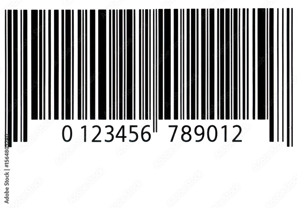 Poster a clear black and white barcode displaying the numbers 0123456789012, isolated on transparent backgr