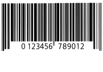A clear black and white barcode displaying the numbers 0123456789012, isolated on transparent background, for efficient scanning