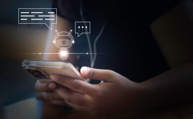AI Chatbot Technology Concept, Businessman Use AI Intelligence Robot Technology Chat with AI