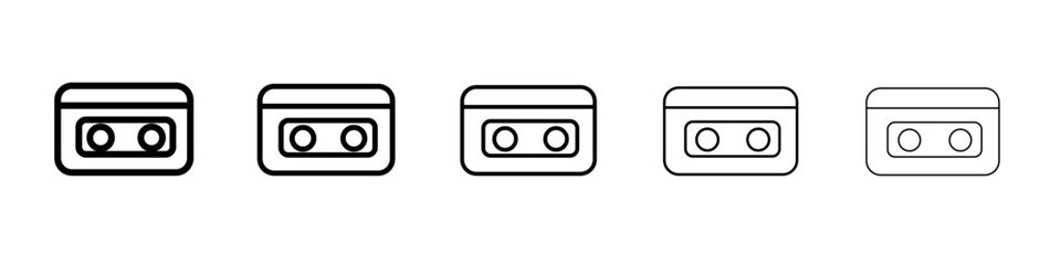 Cassette tape icon thin line outline set or collection