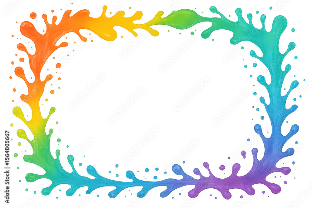 Poster vibrant rainbow splash forming a dynamic frame on a transparent background, ideal for adding a touch