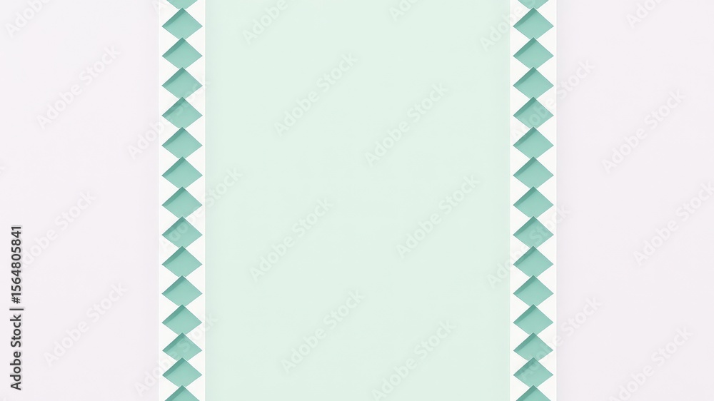 Poster abstract minimalist background of light green and white layered paper with repeating diamond shaped 