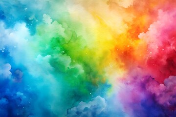 Rainbow watercolor background with a blend of soft colors, smooth transitions, artistic paint strokes.