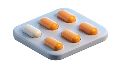 3d illustration of a blister pack containing orange and white medicine pills representing health care and medication.
