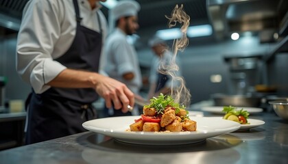Close-up Chef's hands preparing food