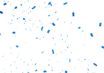 Blue confetti pieces are scattered across a white background isolated on transparent background