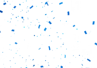 Blue confetti pieces are scattered across a white background isolated on transparent background