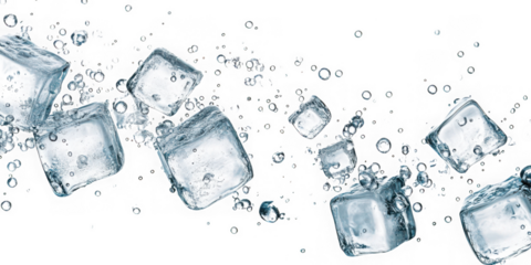 Ice Cubes Floating in Water with Bubbles  png transparent background 