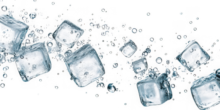 Ice Cubes Floating in Water with Bubbles  png transparent background 