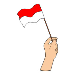 Hands Holding a Indonesian Flag. Vector Illustration.