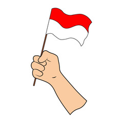 Hands Holding a Indonesian Flag. Vector Illustration.