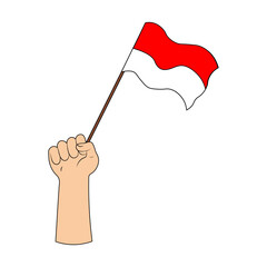 Hands Holding a Indonesian Flag. Vector Illustration.