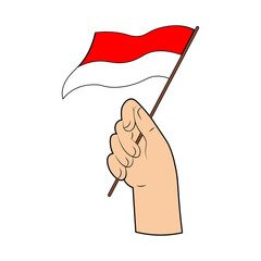 Hands Holding a Indonesian Flag. Vector Illustration.