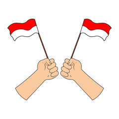 Hands Holding a Indonesian Flag. Vector Illustration.