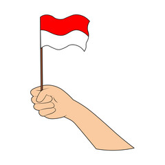 Hands Holding a Indonesian Flag. Vector Illustration.