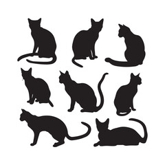 Burmese Cat Black Silhouettes Set Clipart White Background