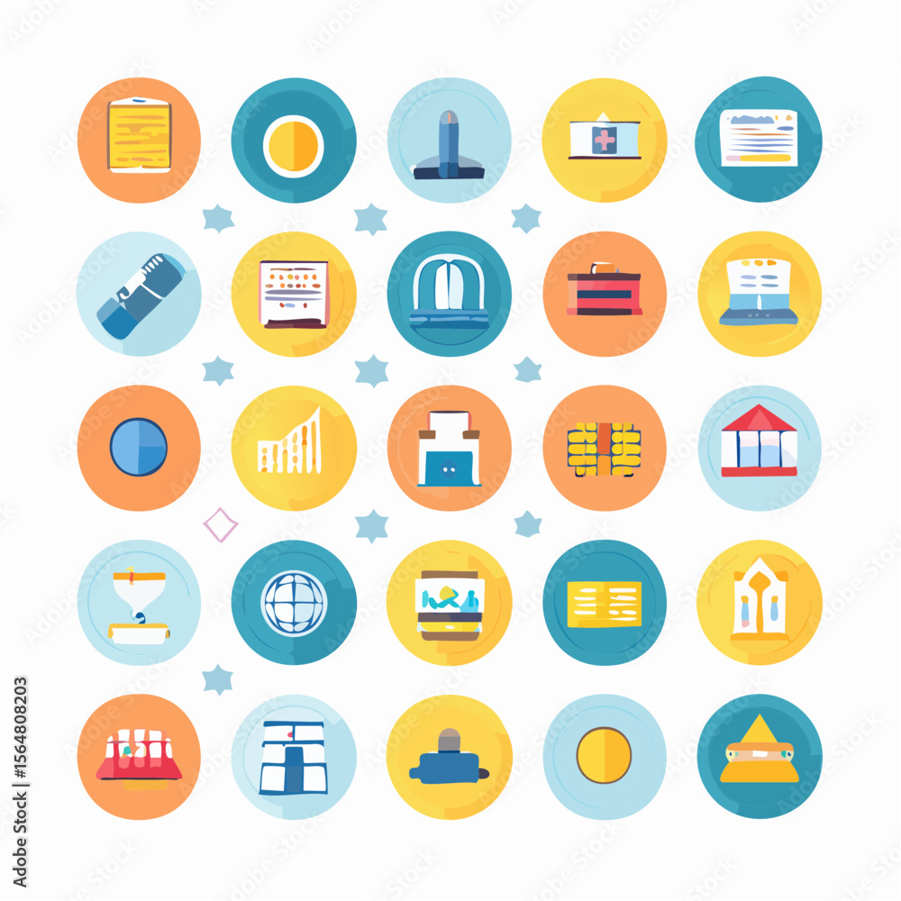 Poster colorful flat design vector icons set representing various concepts on white background