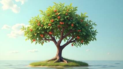 "Single Cherry Tree with Sparse Ripe Cherries and Large Branches in Clear Daylight &ndash; Realistic 16K Nature Scene Wallpaper