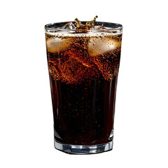 A refreshing glass of soda,  filled with ice cubes,  isolated transparent png